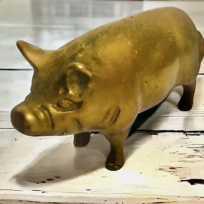 Vintage Solid Brass Pig Figurine Farm Piggy Small 4” Long Patina • $24.74