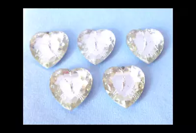 5 LARGE FACETED RHINESTONE HEART SHAPED BUTTONS  -  L 1.5  X 1.25  W  -  Vintage • $10