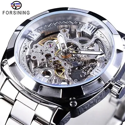 Forsining Mens Skeleton Mechanical Waterproof Luxury Watch Great  Gift Idea • $47