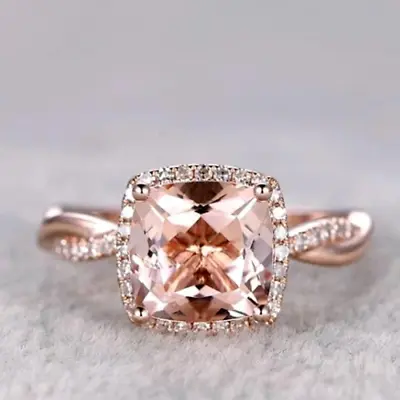 2.50 Ct Cushion Morganite Diamond Twisted Engagement Ring 14K Rose Gold Plated • $115.49