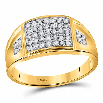 10k Yellow Gold Mens Round Prong-set Diamond Square Cluster Ring 1/4 Cttw • $405.45