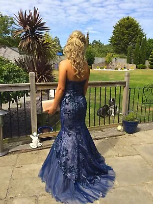 Sherri Hill Navy Lace Fishtail Prom Dress - Size 4 - Worn Once - Style 21058 • £105