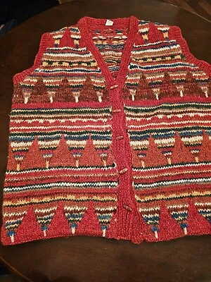 NEPAL 100% WOOL Sweater Vest Mens Large XXL To XXXL Red Button Up See Pictures • $34.99