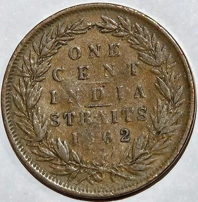 1862 British India Gov. Straits Settlements Victoria 1 Cent 1 -yr Type Coin Km-6 • $0.99