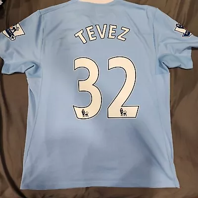 2010 Umbro Manchester City Home Soccer Jersey Carlos Tevez Men 44 England Argent • $250