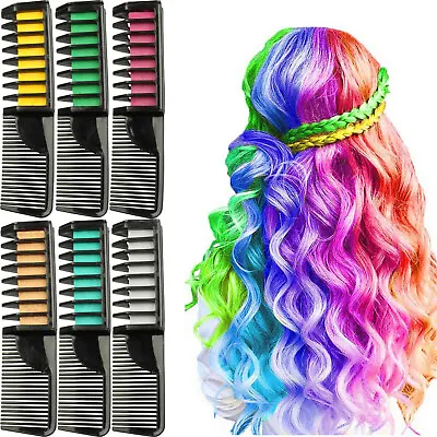 Hair Chalk Comb Temporary Dye Salon Kits Party Fans Cosplay Set Fancy Dress • £2.50