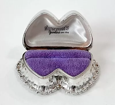 Dual Heart Ring Box Wedding Set Jewelry Velvet Display Plastic Old Art Deco VTG • $58