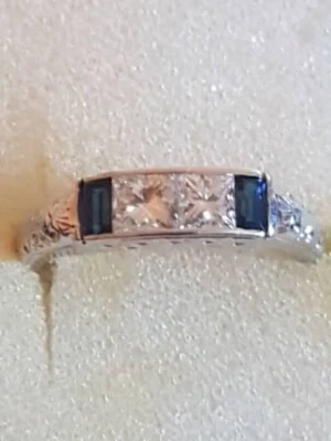 $3795 • Buy $5925 14ct Solid White Gold Princess-Cut Diamonds & Sapphire Ring Size N / 7