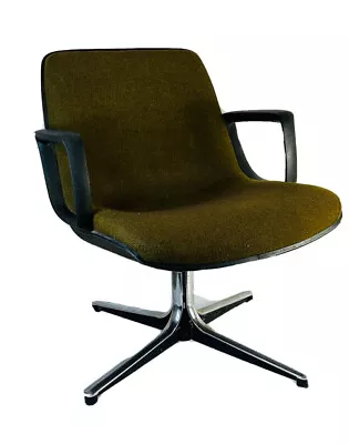 VTG 60s MCM Steel Upholstered Green Tweed Swivel Executive Office Chair • $160.19