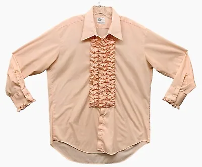 Vintage After Six Tuxedo Shirt Mens XL4 Peach Ruffle 80s Butterfly Long Sleeve • $48