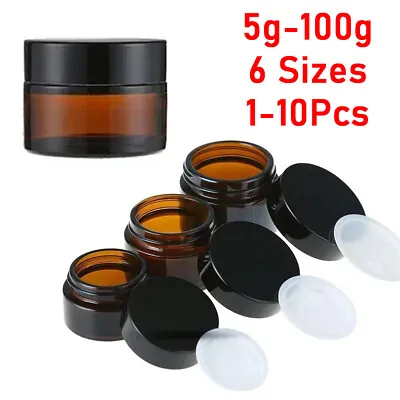 Glass Amber Cosmetic Cream Bottle Lip Balm Container Jar Pots Makeup Vials Boxes • £2.96