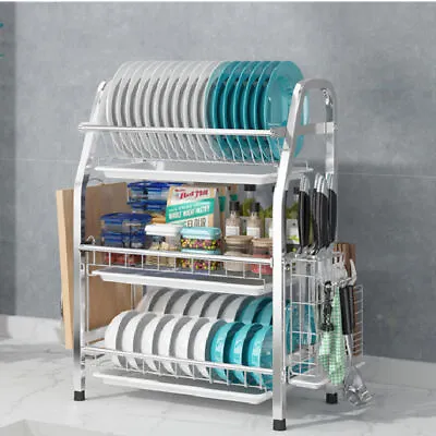 3 Tier Dish Drying Rack Drainer Cup Plate Holder Cutlery Tray Kitchen Organizer • $42.50