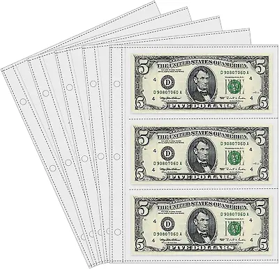 Currency Sleeves50Pcs Page Protectors For 3 Ring Binder 3-Pocket Banknote Slee • $14.87