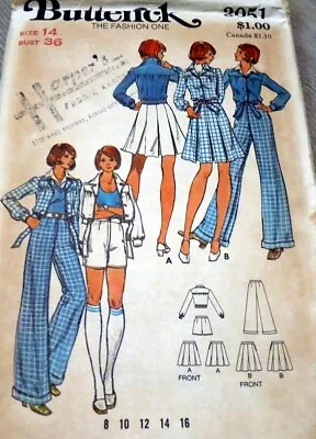 *LOVELY VTG 1970s JACKET SKIRT & PANTS Butterrick Sewing Pattern 14/36 • $6.99