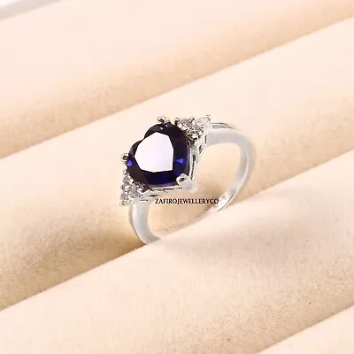 Blue Sapphire Ring Birthday Gift Ring 925 Sterling Silver Lab Created Sapphire • $89.99