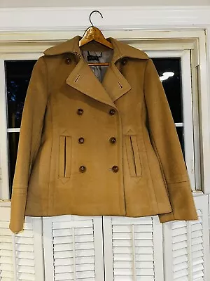 J CREW Womens Tan Brown Double Breast Wool Blend Peacoat Watch Jacket Coat  • $50