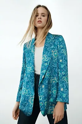 Bnwt Zara Blue Floral Print Satin Blazer  Size S • $55.99