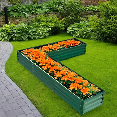 Outdoor Metal Raised Garden Bed 277cm Large L Shaped Flower Herbs Planter Box • £55.95