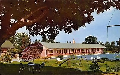 Skowhegan Maine~Kyes Motel~Swingset~Lawn Furniture~1950s Postcard • $6