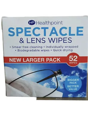 £2.89 • Buy Healthpoint Spectacle Lens Wipes Big Pack Of 52 Wipes Glasses Sunglasses Cleaner