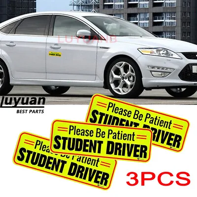 $5.99 • Buy 3x Magnetic Please Be Patient Student Driver Bumper Glossy Yellow Warning Decals