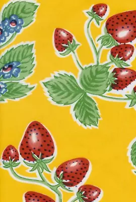 Oilcloth Fabric Forever Summer Strawberries Yellow Pattern Sold In Yard Or Bolt • $119.99