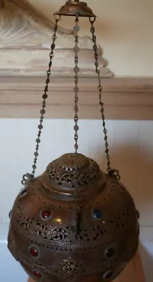 £300 • Buy Large Vintage Moroccan Brass Hanging Lantern Lamp.