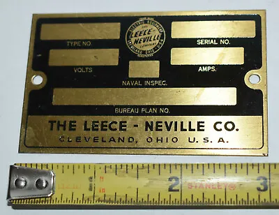 Vintage Brass Leece-Neville Co Electrical Equipment Advertising Nameplate Sign • $24.95