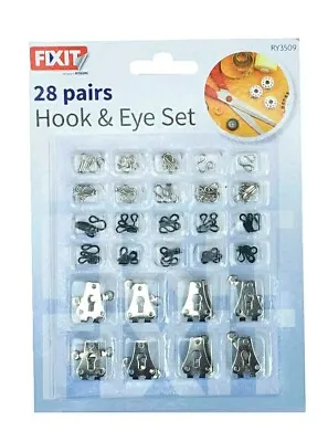 £3.99 • Buy 28pc Silver/black Hook And Eye Fasteners For Fur Dress,skirt, Bta, Sewing 