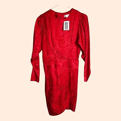 NWT Ronny Kobo Red Silk Shanaya Draped Moire Long Sleeve Mini Dress Ruched Sz XS • $250