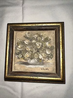 Vintage Small Oil Painting On Canvas  Signed - Laura- Framed • $28