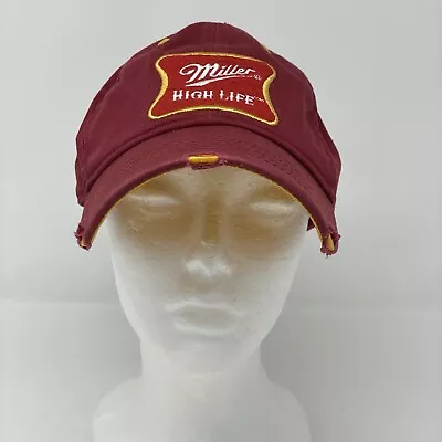 Miller High Life Beer Red Yellow White Patch Distressed Adjustable Ball Cap Hat • $14.99