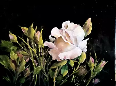 SUNNY WHITE ROSE  Original Oil 16x12 Painting On Canvas By Artrist Klein • $144.99
