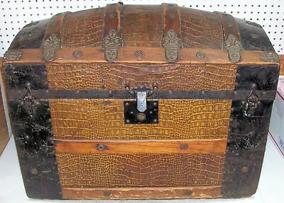 Antique Victorian Trunk Camel Back Dome Top Travel Cabin Chest Old Ship Steamer • $299