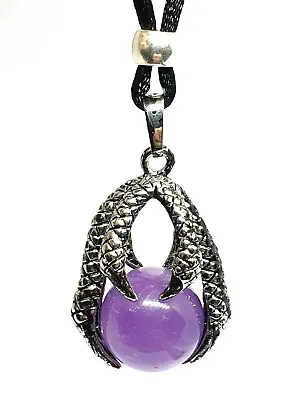 Dragon Claw Amethyst Pendant Crystal Ball Bead Cord Necklace Statement Jewelery  • £6.35