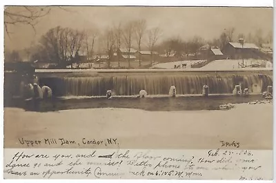Candor NY Upper Mill Dam 1905 Vintage RPPC Photo Postcard Houses In Background • $9.95