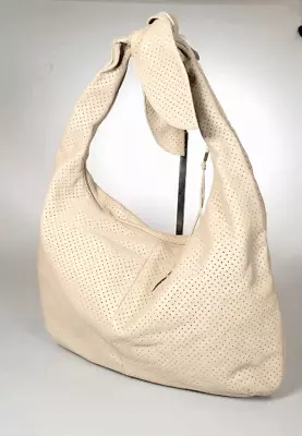 VIA SPIGA Beige Perforated Leather Bow Knot Hobo Slouchy Shoulder Bag NWOT  • $90