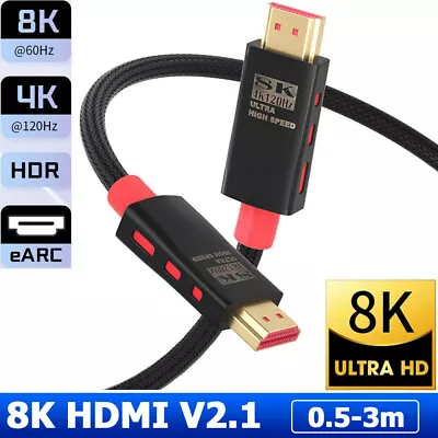 Ultra HD 8K HDMI 2.1 Cable 3m 120Hz High Speed HDR ARC&Short Angled 4K HDMI 2.0 • $9.99