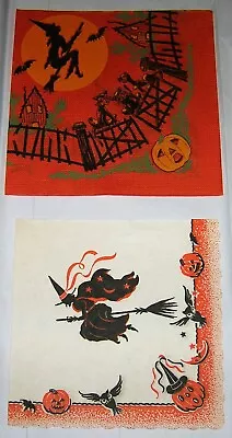 2 Assorted VINTAGE 1940's-50's HALLOWEEN Paper Party Napkin Flying WITCH Designs • $6.50