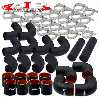 Universal 3  Intercooler Black Piping Kit + T-Bolt Clamps +Blk Silicone Couplers • $117.99