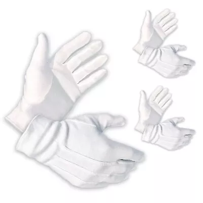 3 Pairs Cotton White Marching Band Parade Formal Dress Costume Gloves - M L XL • $11.95