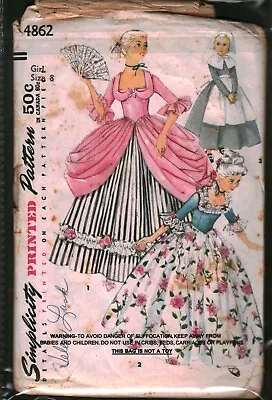4862 Vintage Simplicity Sewing Pattern Girls 1960s Colonial Puritan Costume OOP • $5.59