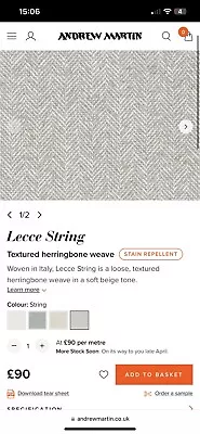 4.9 Mtr ANDREW MARTIN LECCE STRING FABRIC RRP£421.40 Bargain • £140