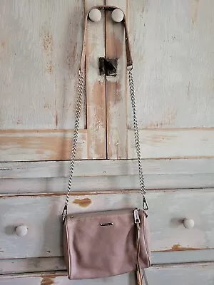 Rebecca Minkoff Mini 5 Zip Leather Crossbody Bag With Chain Taupe Tan MAB  • $38