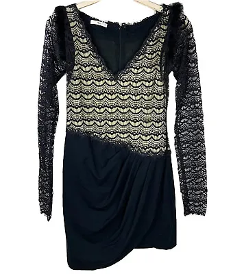 $29.99 • Buy Aje Sz 8 Black Lace Draped Dress Long Sleeve Party Cocktail Stretch