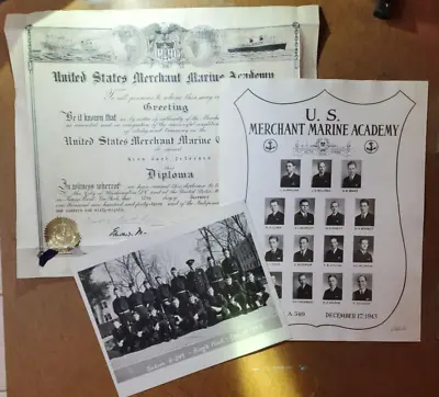 1943 WWII US MERCHANT MARINE ACADEMY Graduation Set - Photos & Certificate • $110