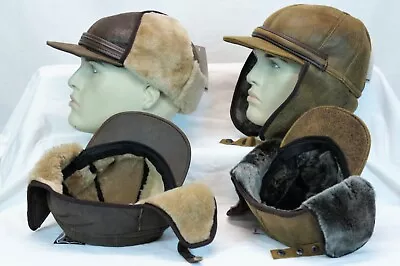 2 Colors 100% REAL Sheepskin Shearling Leather Trapper Hunting Aviator Hat M-3XL • $28