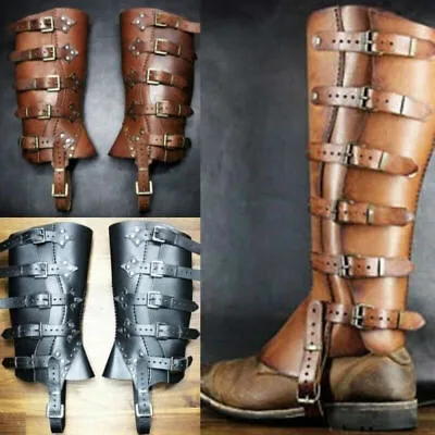 Men Medieval Viking Knight Faux Leather Leg Armor Boot Shoe Cover Cosplay Props • £23.86