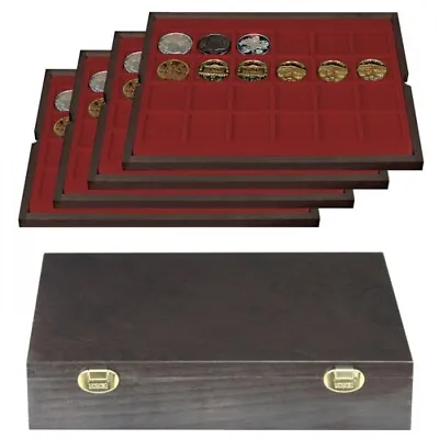 Authentic Wood Case Carus With 4 Trays For 96 Coins/coin Capsules Up To Ø 42 Mm • £85
