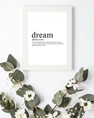 £3.75 • Buy Typography Print A4 Dream Dreaming Love Define Quote Gift Bedroom Dreamer